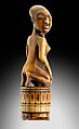 Staff Finial:Kneeling Female Figure With Turned Head, Master of Makaya-Vista, Ivory, Kongo peoples; Woyo group